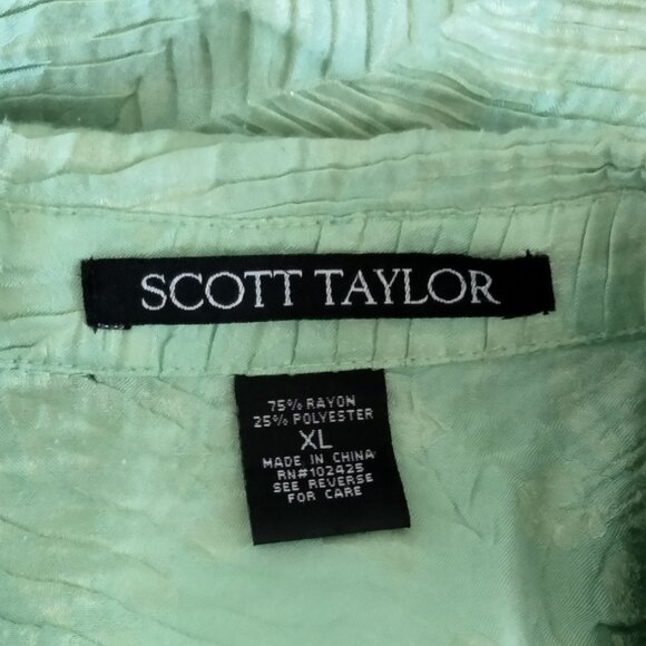 Scott Taylor Plus Size XL Top Button-Up Mint Green Textured Long Sleeve Collared - Picture 7 of 8